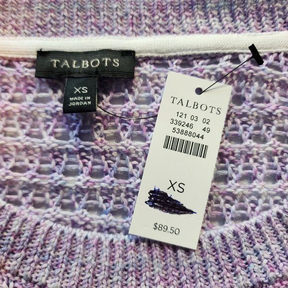 Talbots Sweater Women XS Purple Crochet Long Sleeve Cotton Pullover Knit NWT - Picture 4 of 10